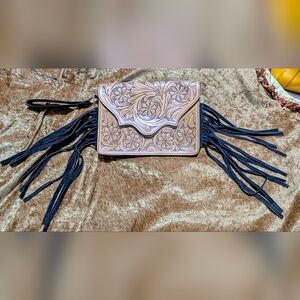 Genuine Leather Hand Tooled Envelope Handbag